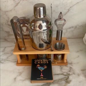 Cocktail Shaker Set with Wooden Stand
